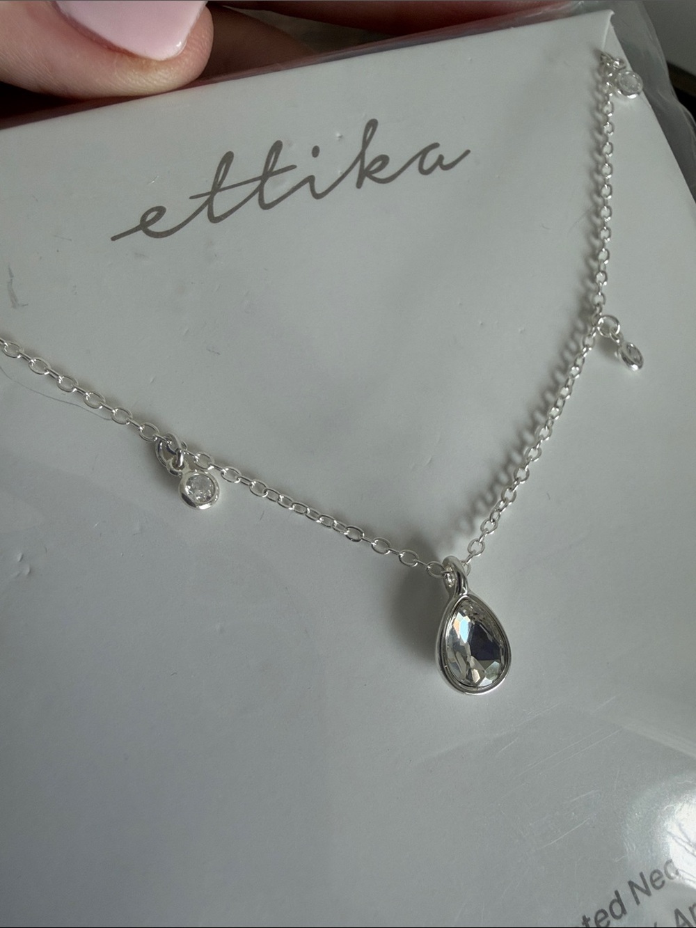 ettika Silver Plated Necklace with Clear Teardrop and Accent Stones